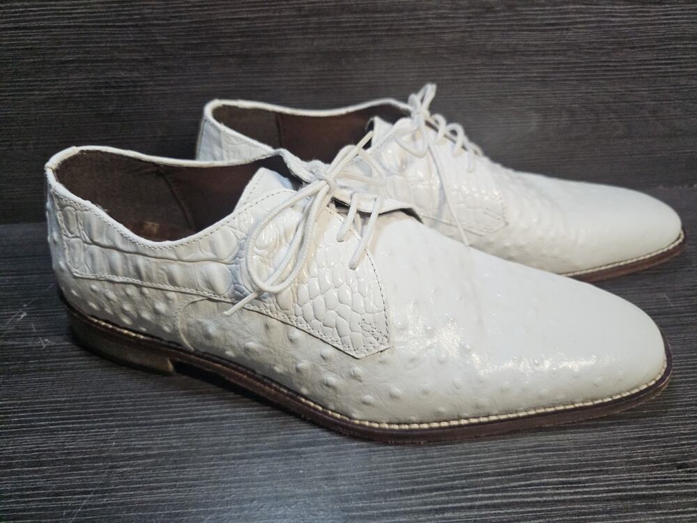 Stacy Adams Russo Mens White Ostrich-Quill & Hornback Print Leather 25273-100
